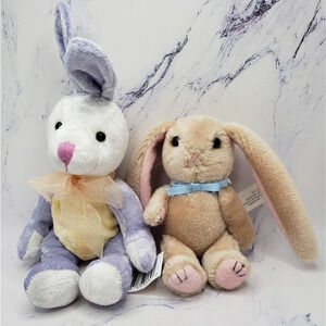 Bunny Rabbit Stuffed Animal Plush Lot of 2 Purple Brown Easter Spring